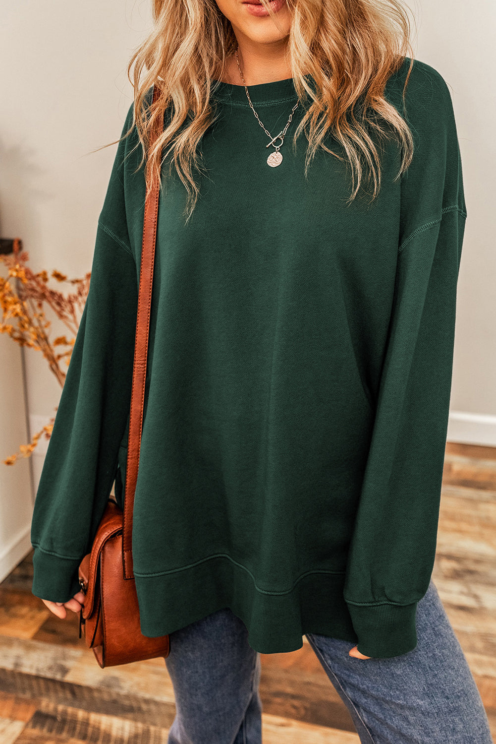 Duffel Lock Seam Detail Drop Shoulder Split Hem Sweatshirt Sweatshirts & Hoodies JT's Designer Fashion