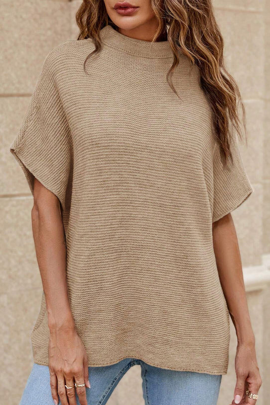 Coffee High Neck Short Bat Sleeve Sweater Sweaters & Cardigans JT's Designer Fashion