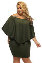Plus Size Multiple Dressing Layered Army Green Mini Poncho Dress Plus Size Dresses JT's Designer Fashion