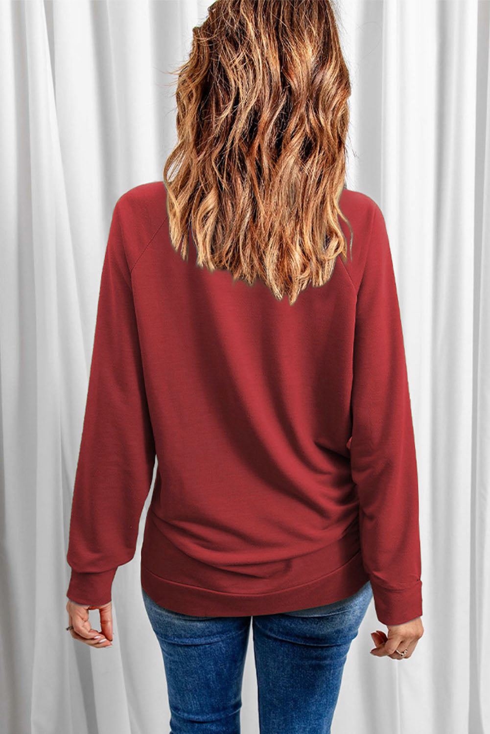 Fiery Red Rhinestone Heart Shaped Long Sleeve Sweatshirt Graphic Sweatshirts JT's Designer Fashion