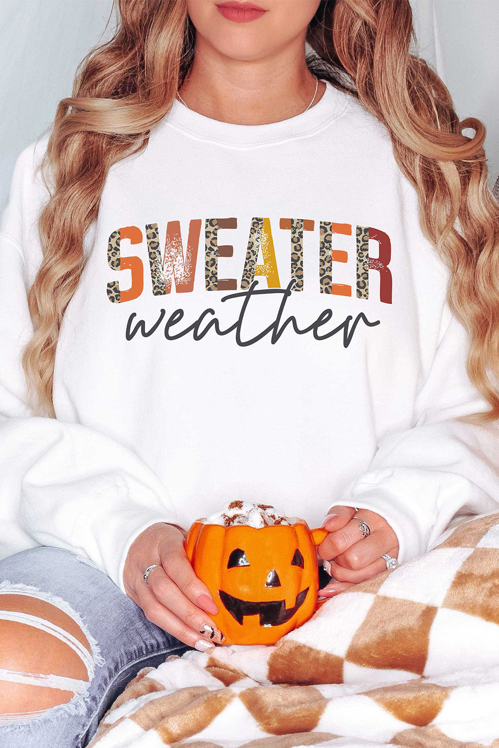 White Sweater Weather Vibrant Monogram Sweatshirt Graphic Sweatshirts JT's Designer Fashion