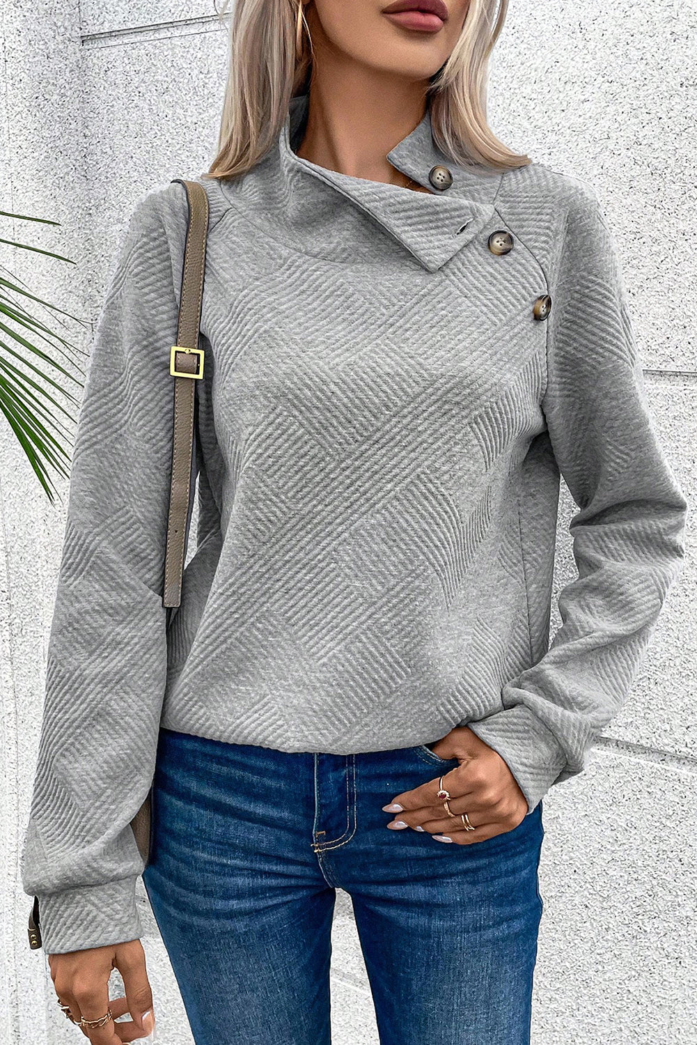 Gray Solid Button Detail Sweatshirt Sweatshirts & Hoodies JT's Designer Fashion