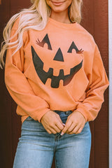 Orange Pumpkin Smile Face Graphic Sweatshirt Graphic Sweatshirts JT's Designer Fashion