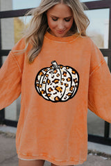 Orange Leopard Pumpkin Graphic Corded Sweatshirt Graphic Sweatshirts JT's Designer Fashion