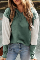 Mist Green Contrast Splicing Sleeves Hooded Sweatshirt Sweatshirts & Hoodies JT's Designer Fashion