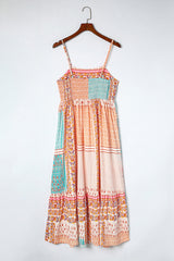 Multicolor Boho Patchwork Print Square Neck Sundress Maxi Dresses JT's Designer Fashion