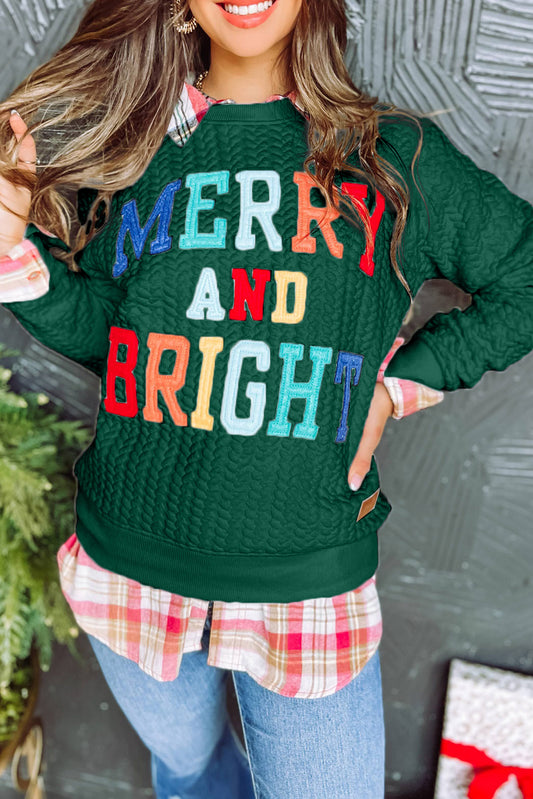 Blackish Green Merry And Bright Cable Knit Pullover Sweatshirt Sweatshirts & Hoodies JT's Designer Fashion