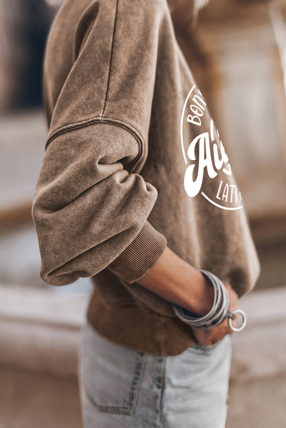 Brown Autumn Pumpkin Print Loose Drop Shoulder Sweatshirt Graphic Sweatshirts JT's Designer Fashion
