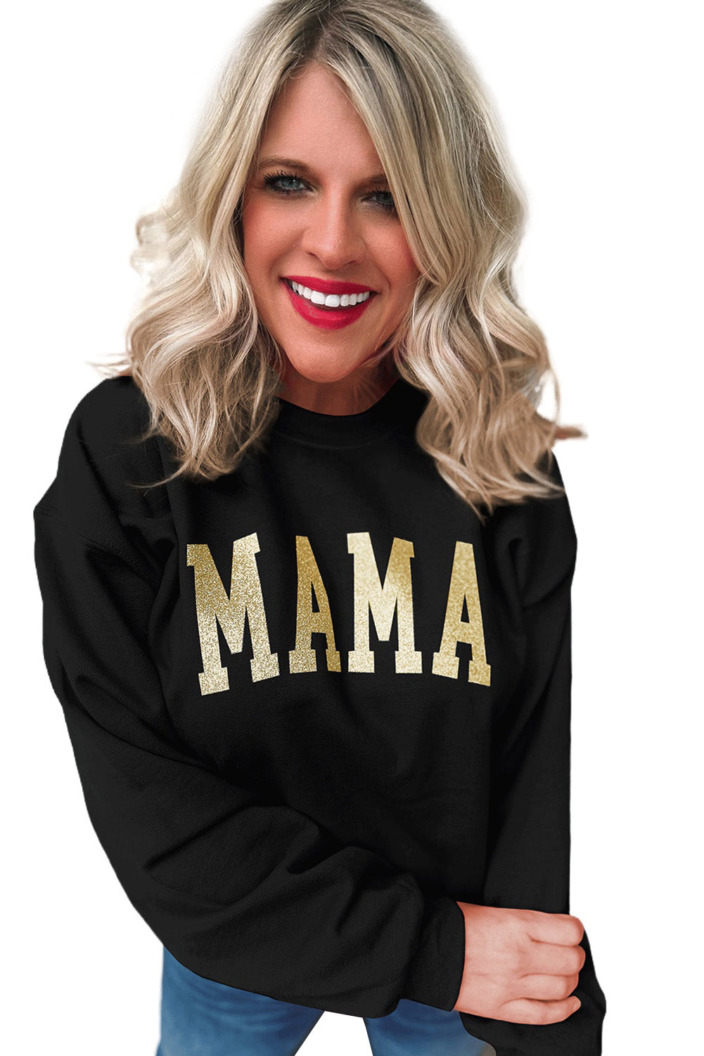 Black Glitter MAMA Graphic Pullover Sweatshirt Graphic Sweatshirts JT's Designer Fashion