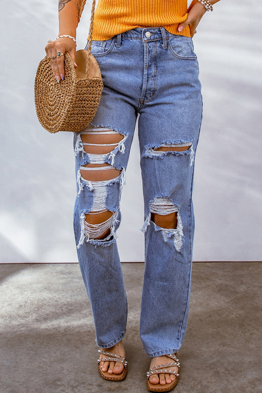 Sky Blue Heavy Destroyed Big Hole Boyfriend Jeans Jeans JT's Designer Fashion