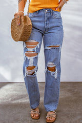 Sky Blue Heavy Destroyed Big Hole Boyfriend Jeans Jeans JT's Designer Fashion