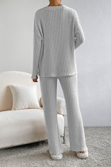 Light Grey Ribbed Knit V Neck Slouchy Two-piece Outfit Bottoms JT's Designer Fashion