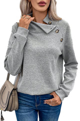 Gray Solid Button Detail Sweatshirt Sweatshirts & Hoodies JT's Designer Fashion