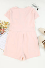 Pink Deep V Neck Buttoned High Waist Romper Jumpsuits & Rompers JT's Designer Fashion