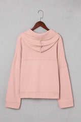 Pink Casual Button Solid Patchwork Trim Hoodie Sweatshirts & Hoodies JT's Designer Fashion