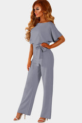 Gray Oh So Glam Belted Wide Leg Jumpsuit Jumpsuits & Rompers JT's Designer Fashion