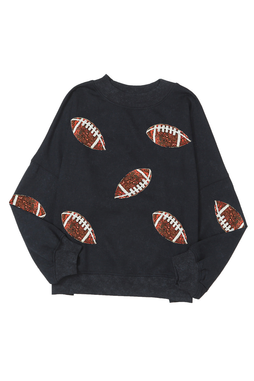 Black Rugby Print Drop Shoulder Crew Neck Sweatshirt Graphic Sweatshirts JT's Designer Fashion