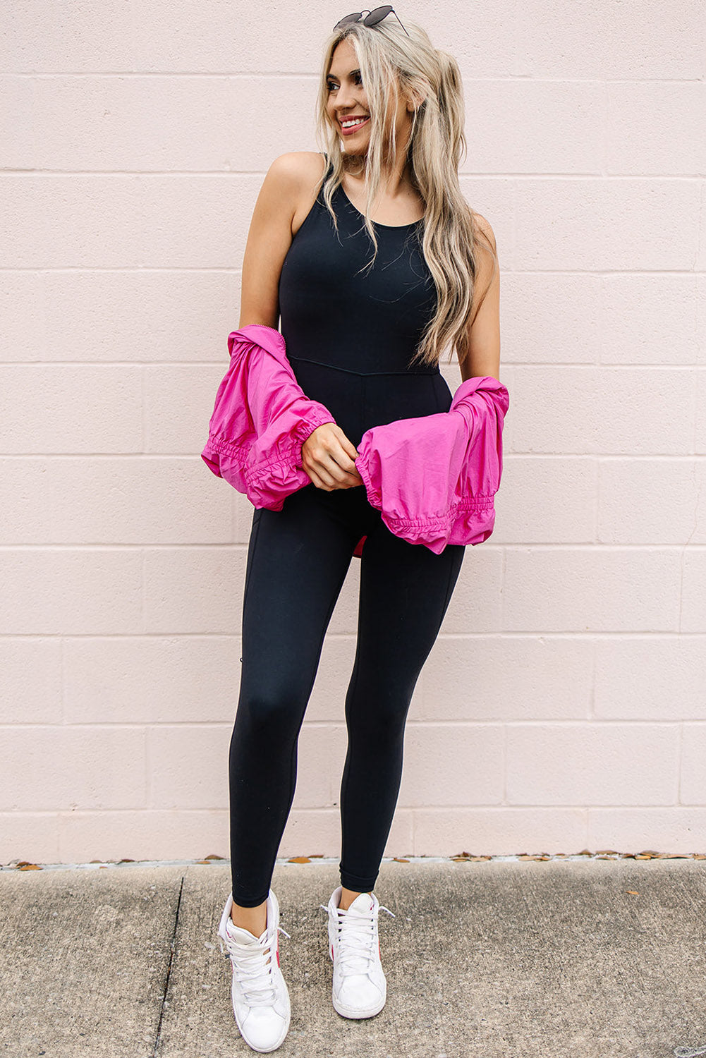 Black Exposed Seam Adjustable Straps Sports Jumpsuit Bottoms JT's Designer Fashion