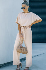 Apricot Oh So Glam Belted Wide Leg Jumpsuit Jumpsuits & Rompers JT's Designer Fashion