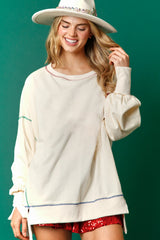 White Contrast Stitching Split Baggy Sweatshirt Sweatshirts & Hoodies JT's Designer Fashion