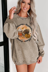 Khaki Oversized Autumn Vibe Graphic Corded Sweatshirt Graphic Sweatshirts JT's Designer Fashion
