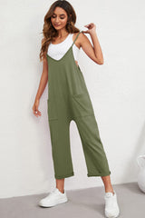 Green Pocketed Adjustable Spaghetti Strap Straight Leg Jumpsuit Jumpsuits & Rompers JT's Designer Fashion