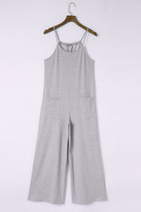 Gray Loose Fit Side Pockets Spaghetti Strap Wide Leg Jumpsuit Jumpsuits & Rompers JT's Designer Fashion
