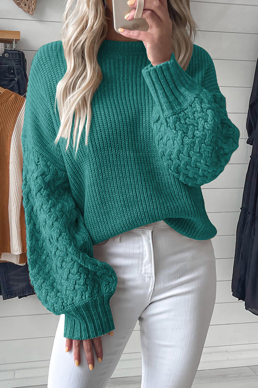 Verdant Cable Knit Sleeve Drop Shoulder Sweater Sweaters & Cardigans JT's Designer Fashion