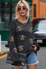 Black Mardi Gras Sequined Fleur De Lis Pattern Corded Sweatshirt Graphic Sweatshirts JT's Designer Fashion