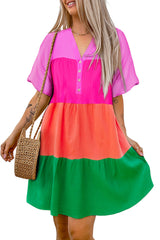 Multicolor Color Block Tiered Puff Sleeve Dress Mini Dresses JT's Designer Fashion