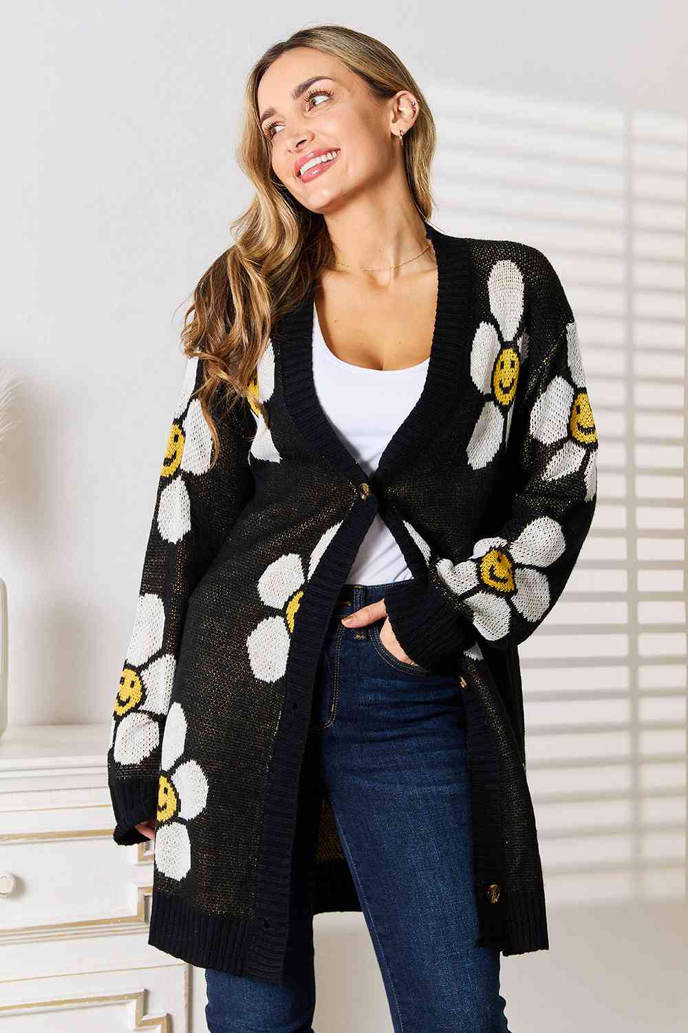Double Take Floral Button Down Longline Cardigan JT's Designer Fashion