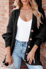 Black Buttoned Front Drop Shoulder Knitted Cardigan Sweaters & Cardigans JT's Designer Fashion