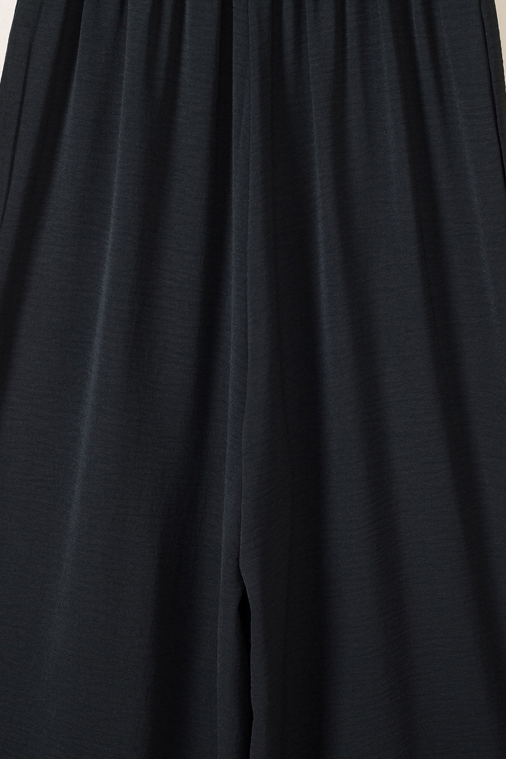 Black Smocked Sleeveless Wide Leg Jumpsuit with Pockets Jumpsuits & Rompers JT's Designer Fashion
