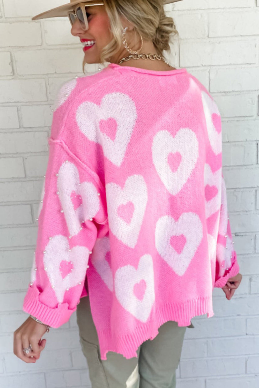 Bonbon Pearl Beaded Floral Drop Shoulder Sweater Sweaters & Cardigans JT's Designer Fashion