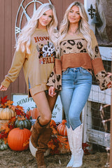 Khaki HOWDY FALL Pumpkin Print Split Hem Sweatshirt Graphic Sweatshirts JT's Designer Fashion