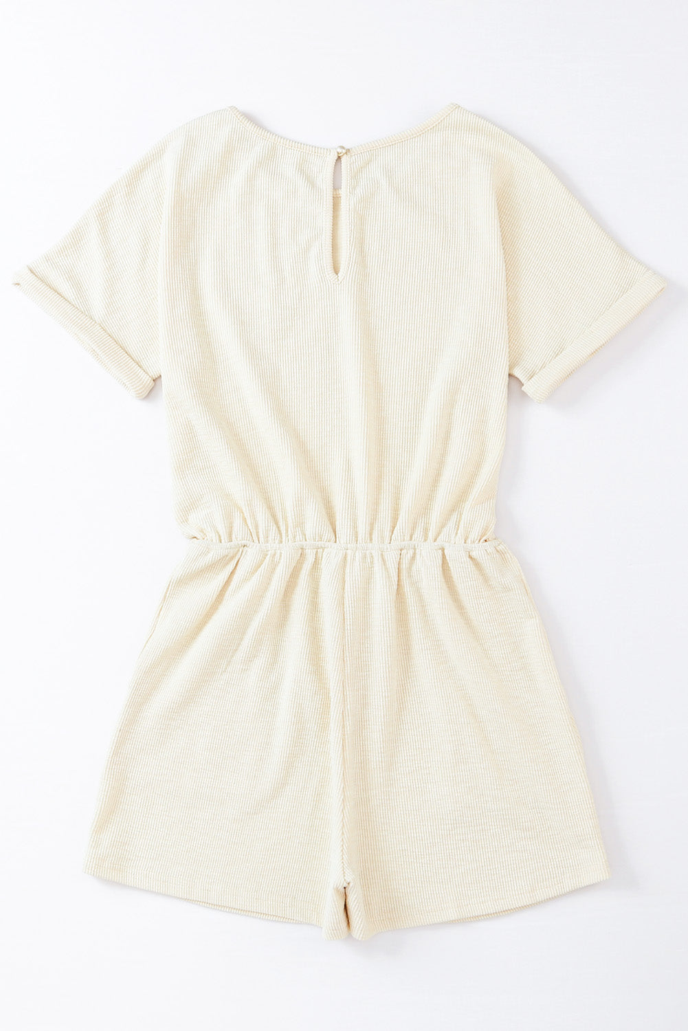 Beige Ribbed Elastic Waist Romper Jumpsuits & Rompers JT's Designer Fashion