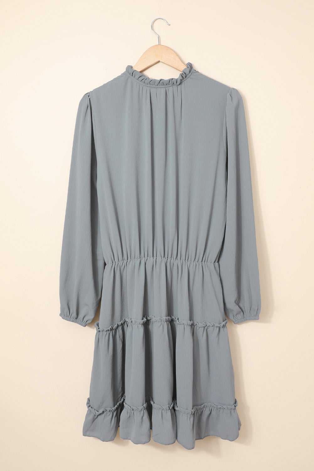 Gray V Neck Long Sleeve Ruffle Tiered Mini Dress Mini Dresses JT's Designer Fashion