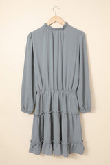 Gray V Neck Long Sleeve Ruffle Tiered Mini Dress Mini Dresses JT's Designer Fashion