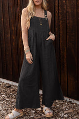 Black Striped Pleated Wide Leg Pocketed Jumpsuit Bottoms JT's Designer Fashion