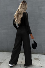 Black Crop Top and Wide Leg Pants Two Piece Set Bottoms JT's Designer Fashion
