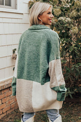 Green Colorblock Draped Open Front Chunky Cardigan Sweaters & Cardigans JT's Designer Fashion