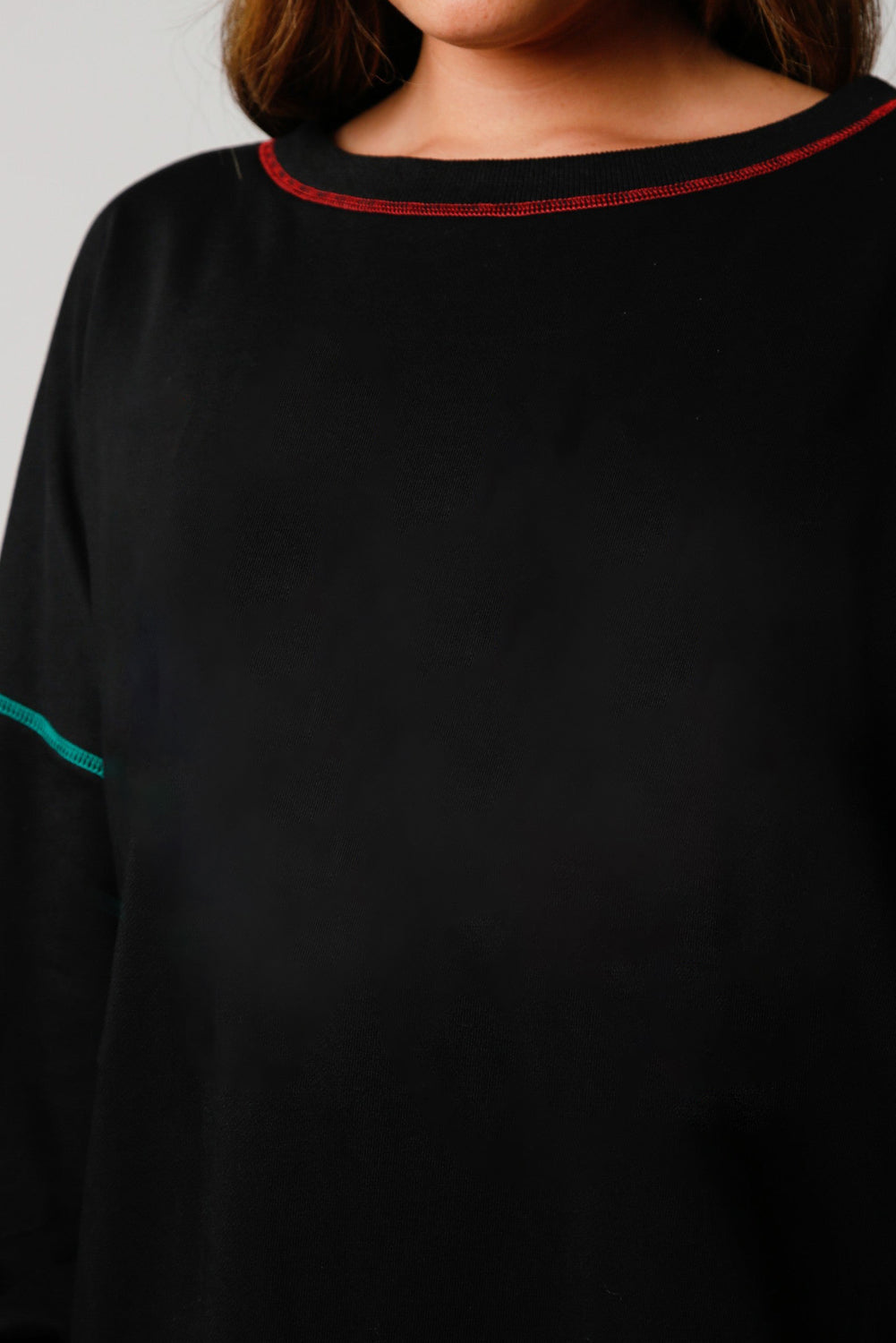 Black Contrast Stitching Split Baggy Sweatshirt Sweatshirts & Hoodies JT's Designer Fashion