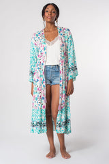Multicolor Long Sleeve Tassel Tie Floral Kimono Kimonos JT's Designer Fashion