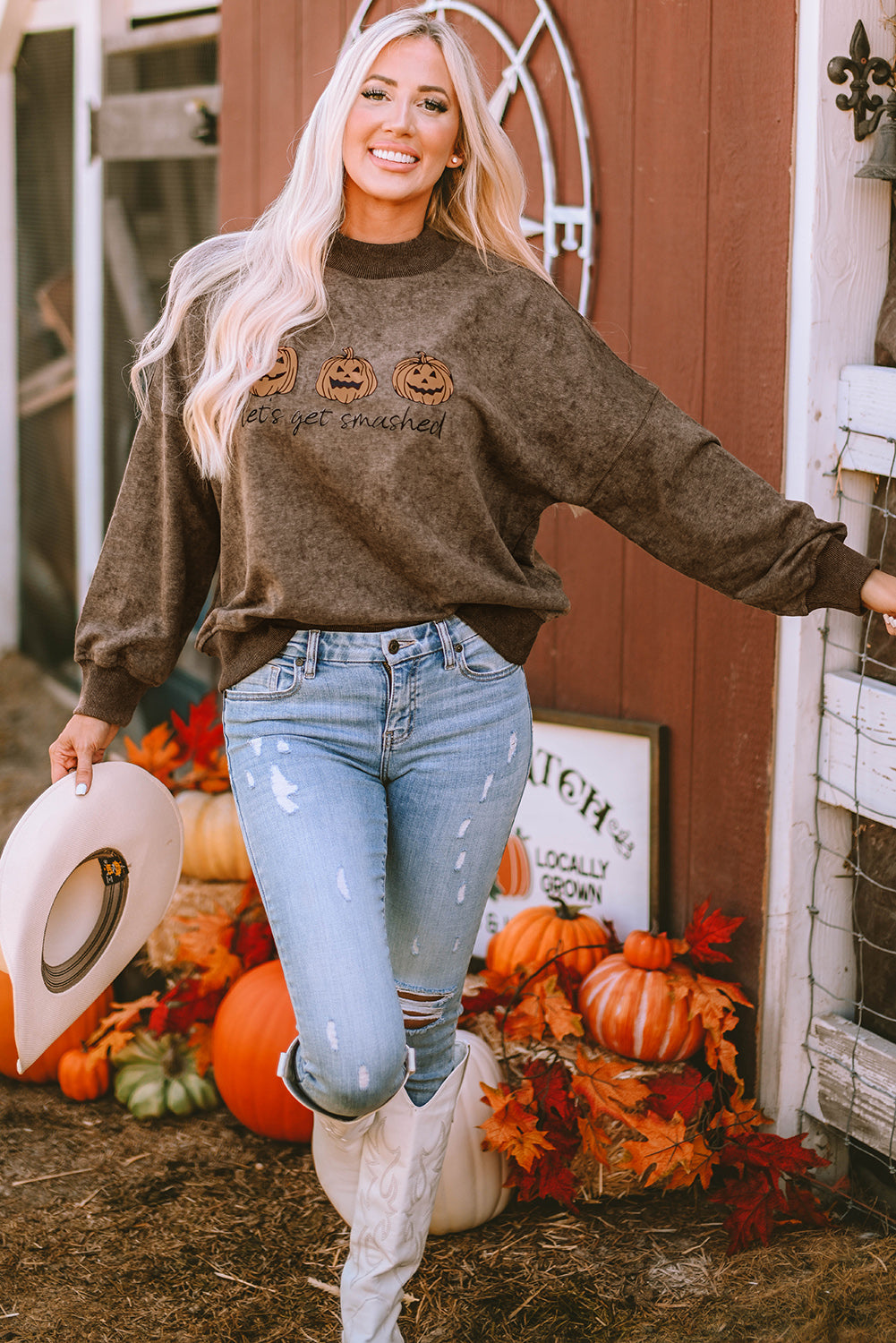 Brown Let's Get Smashed Halloween Pumpkin Graphic Sweatshirt Graphic Sweatshirts JT's Designer Fashion