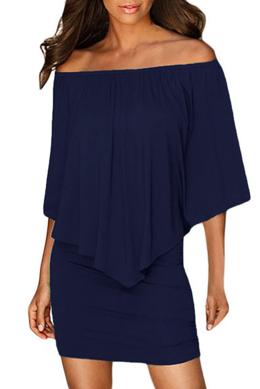 Multiple Dressing Layered Dark Blue Mini Poncho Dress Mini Dresses JT's Designer Fashion