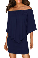 Multiple Dressing Layered Dark Blue Mini Poncho Dress Mini Dresses JT's Designer Fashion