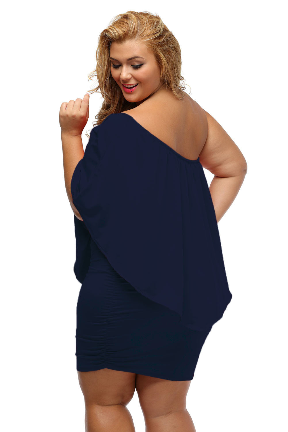Plus Size Multiple Dressing Layered Dark Blue Mini Poncho Dress Plus Size Dresses JT's Designer Fashion