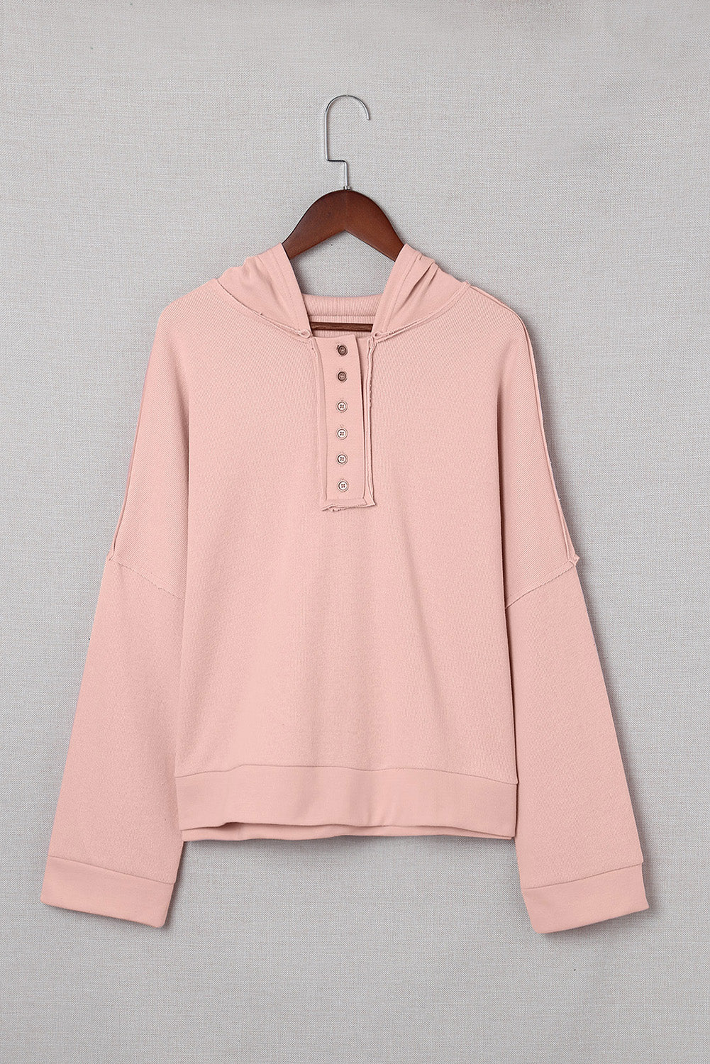 Pink Casual Button Solid Patchwork Trim Hoodie Sweatshirts & Hoodies JT's Designer Fashion