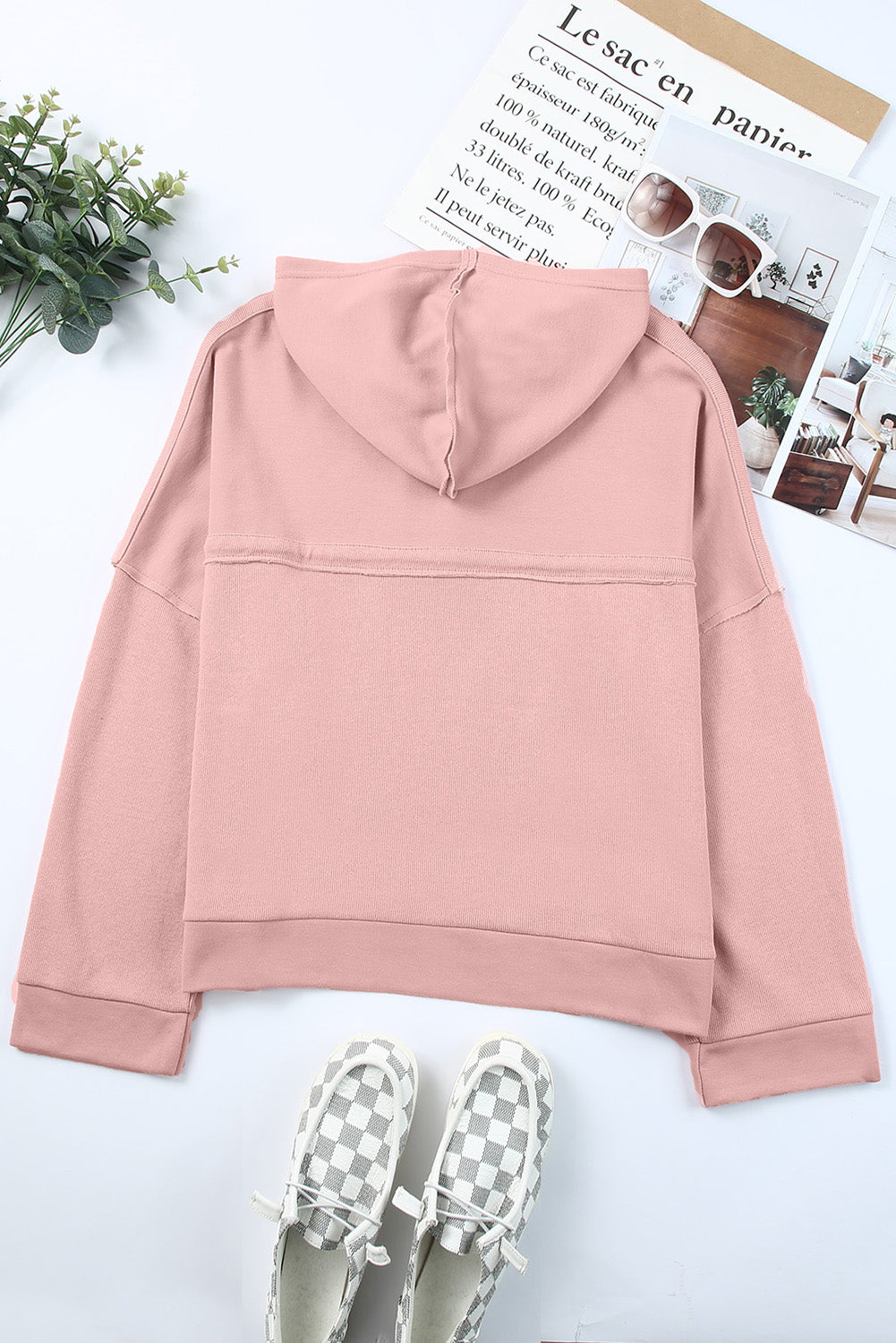 Pink Casual Button Solid Patchwork Trim Hoodie Sweatshirts & Hoodies JT's Designer Fashion
