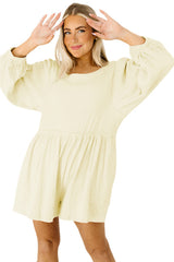 Apricot Solid Color High Waist Long Sleeve Romper Jumpsuits & Rompers JT's Designer Fashion